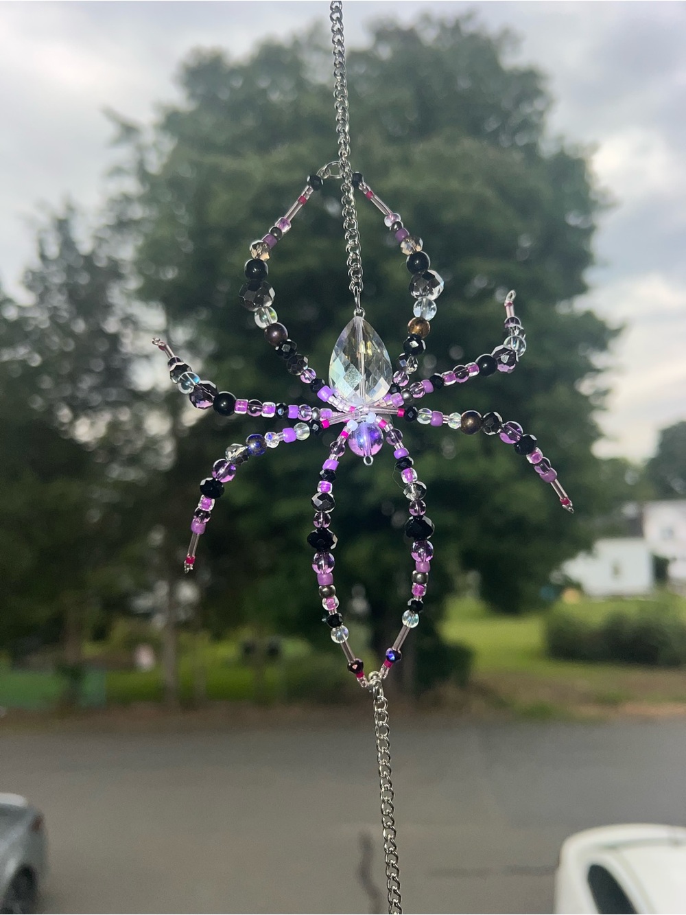 Beaded Crystal Spider Suncatcher - Purple